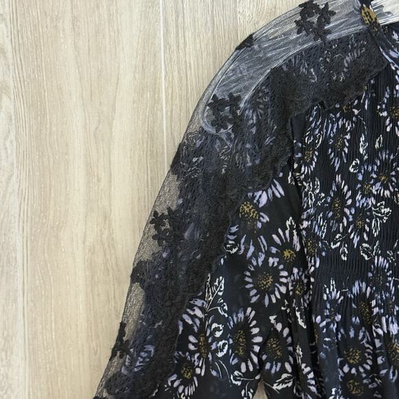 Free People Dress Open Back Size XS Black & Purple Floral Boho Charlotte Lace - Picture 8 of 16